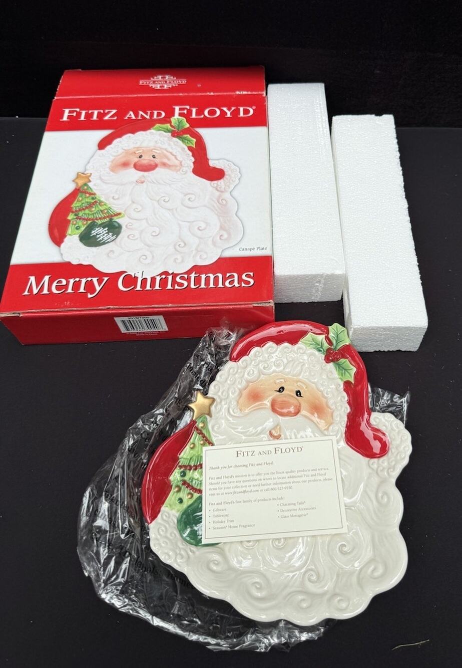 Fitz and Floyd Christmas Santa Claus Serving Tray Holiday Plate. New In Box